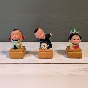 3 Vintage 1950s Ceramic Chinese Cultural Revolution Pencil Sharpener Figurines